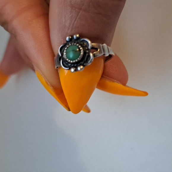 Turquoise Green Sterling Silver Stamped Native American Ring - Picture 9 of 9